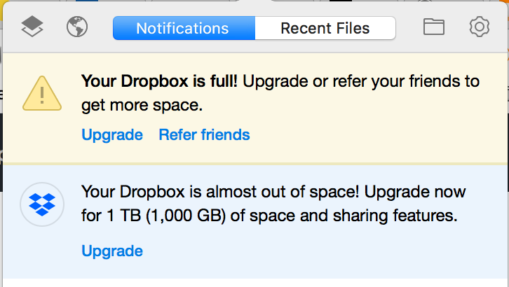 Your Dropbox is full! Upgrade or refer your friends to get more space.